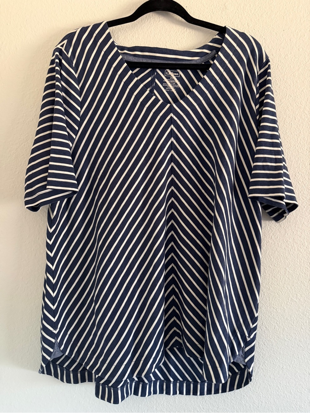 LL Bean Top Women’s 2X Striped T Shirt Supima Cotton Navy White Preppy Classic